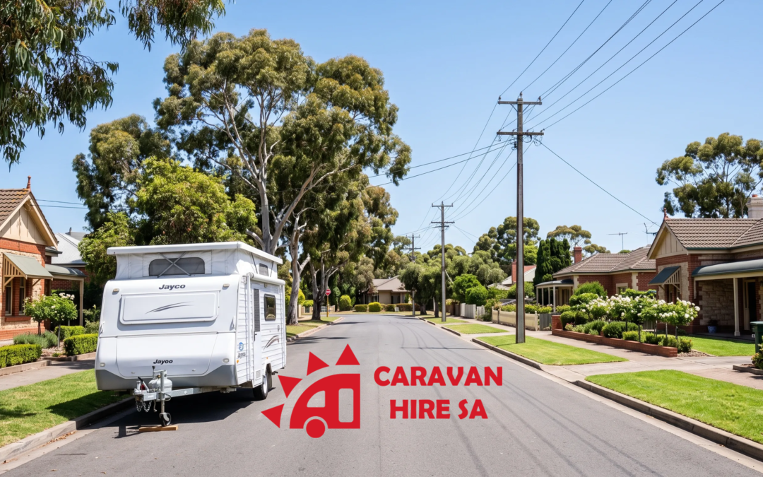 Caravan parked in Adelaide suburban street ready for hire - Caravan Hire SA
